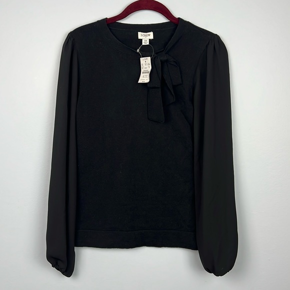 J Crew NWT black bow neck women’s XS sweater - Picture 1 of 7